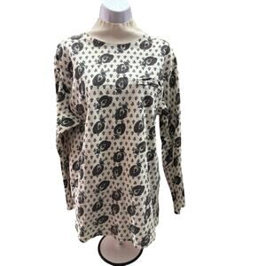 VTG ILIO Womens L top long sleeve paisley white blue floral high neck
